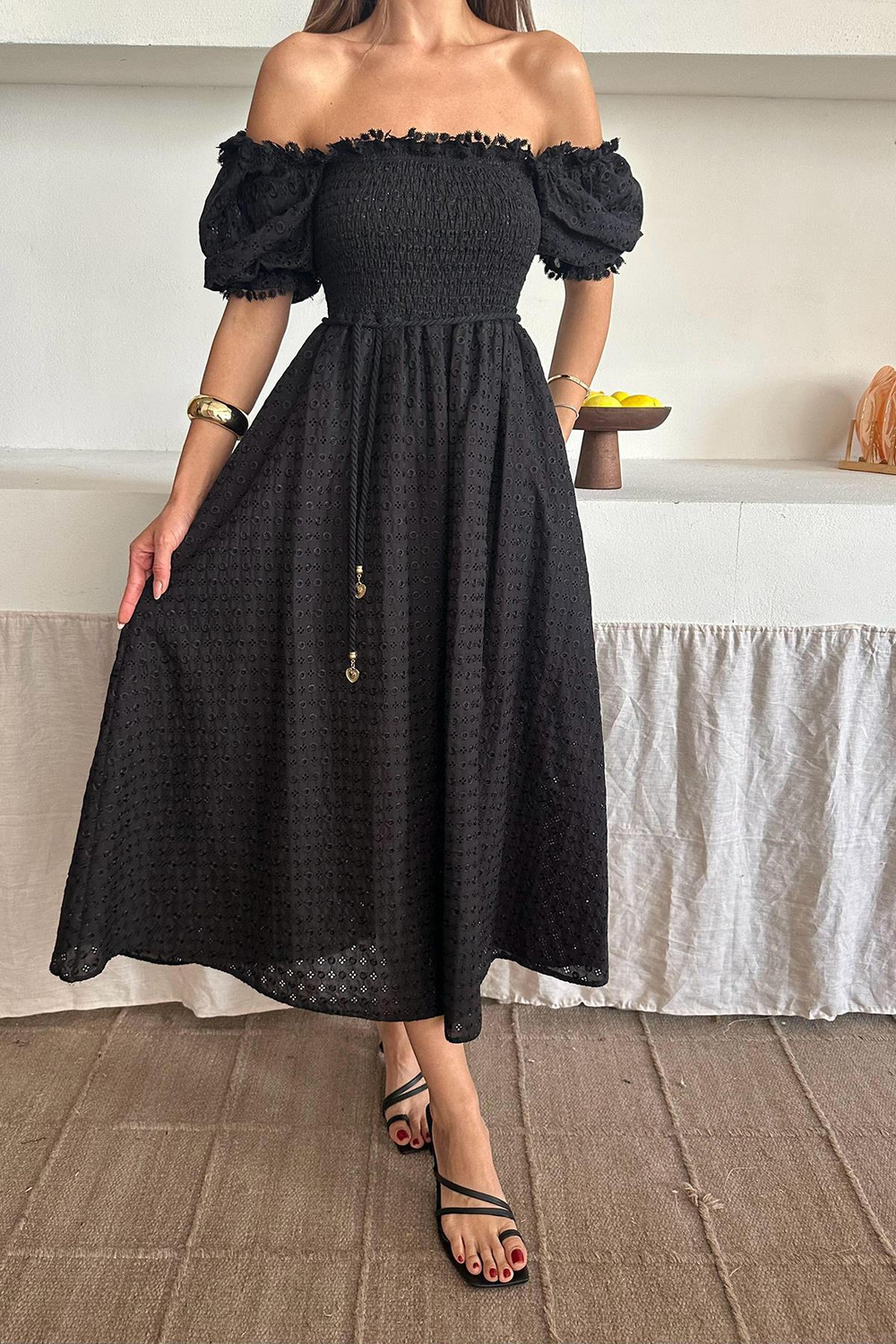 Wholesale Black Guipure Embroidery Dress