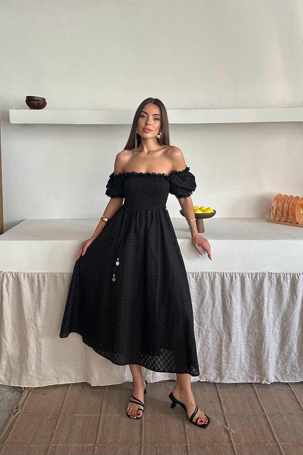 Wholesale Black Guipure Embroidery Dress