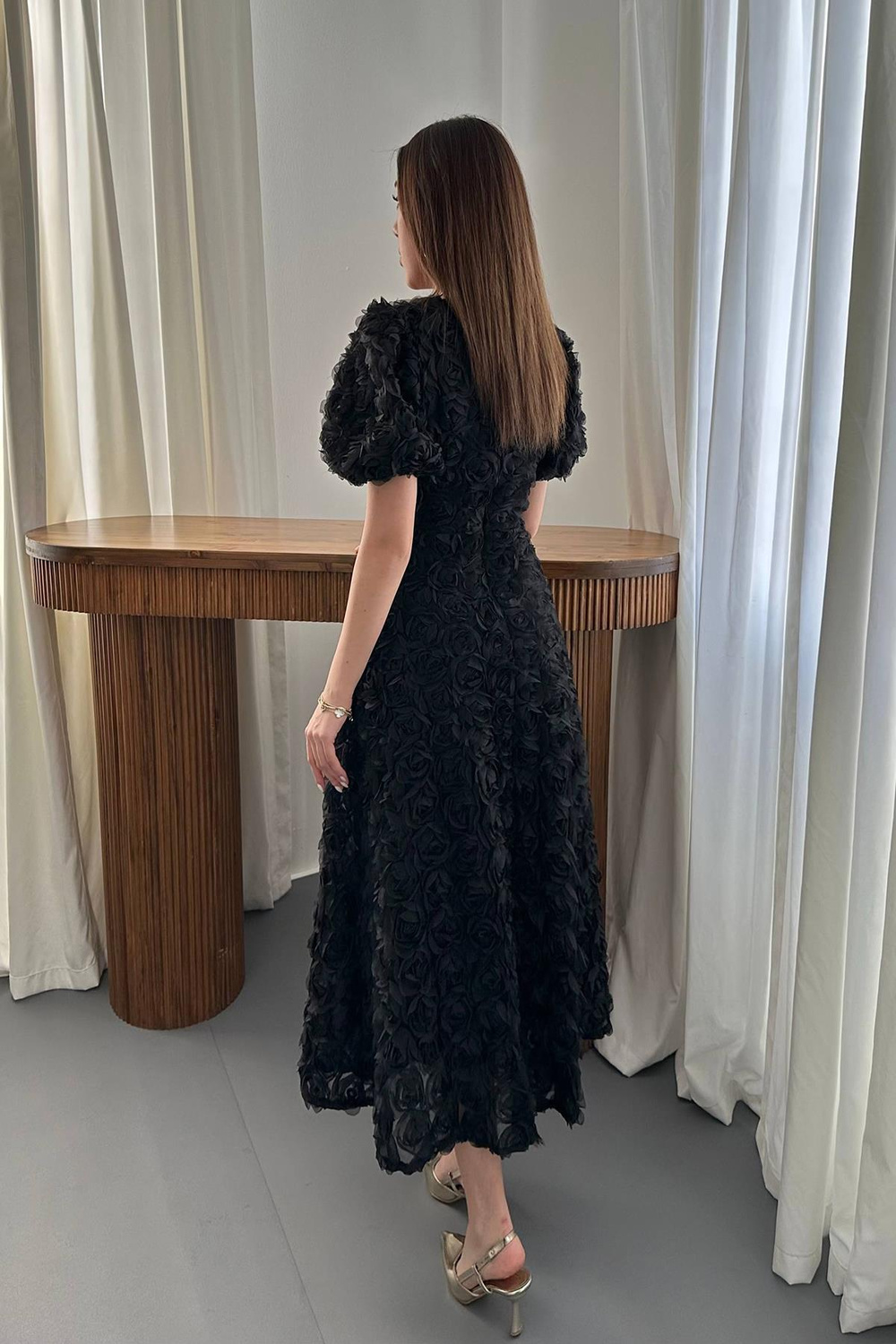 Wholesale Black Dress with Rose Draping