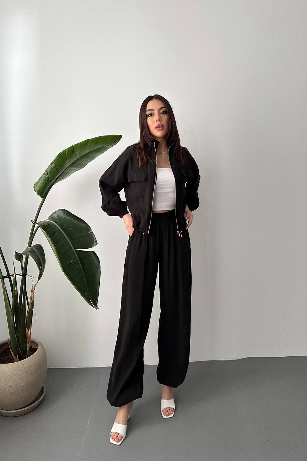 Wholesale Black Modal Fabric Two-Piece Set