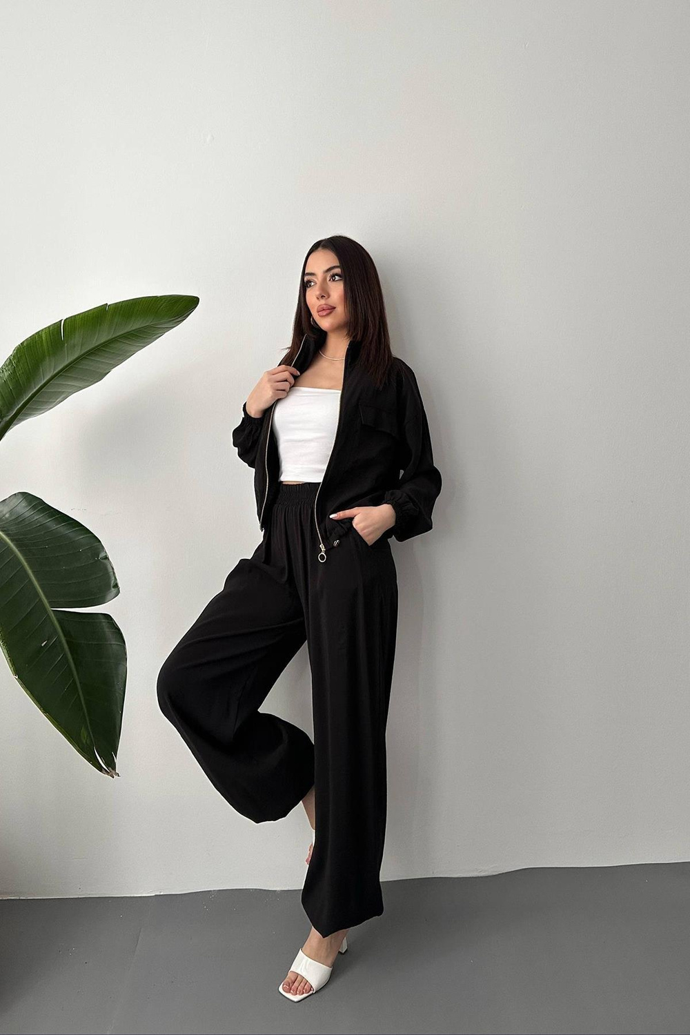 Wholesale Black Modal Fabric Two-Piece Set