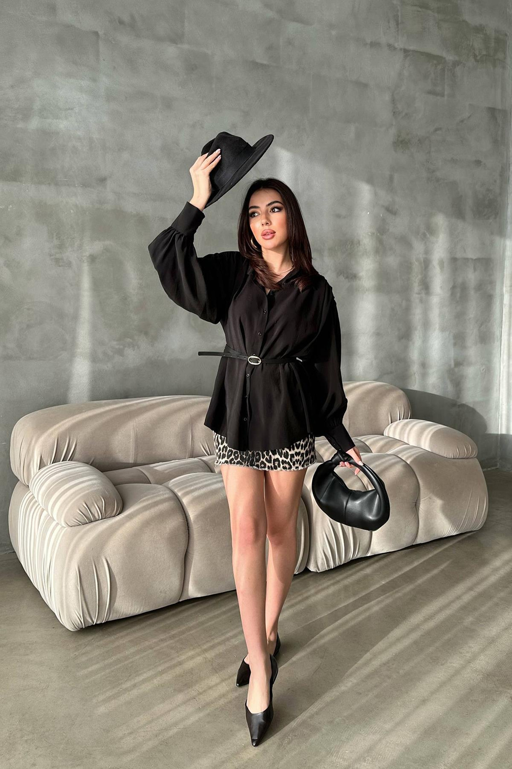 Wholesale Black Modal Shirt with Belt