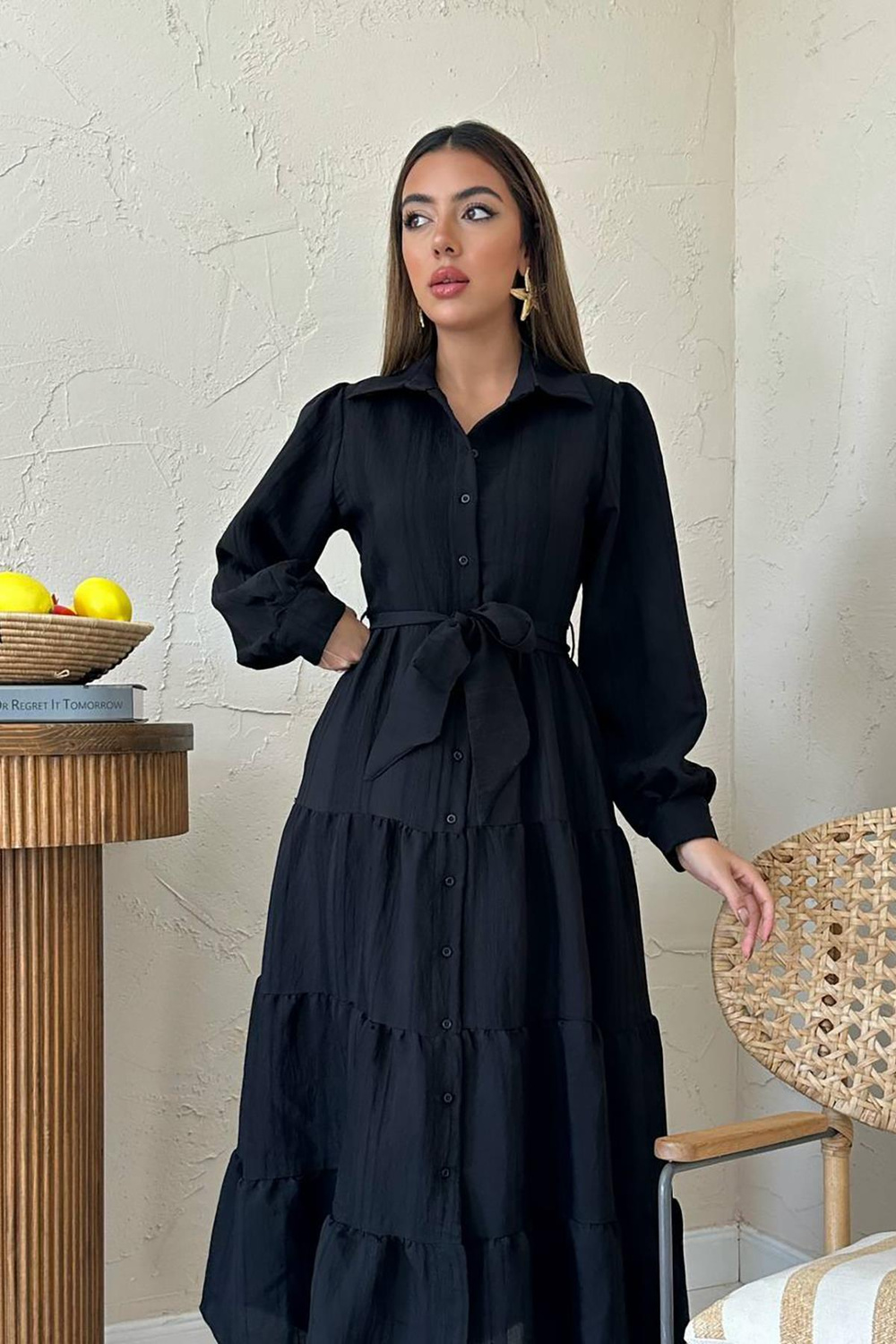 Wholesale Black Striped Dress with Matching Belt