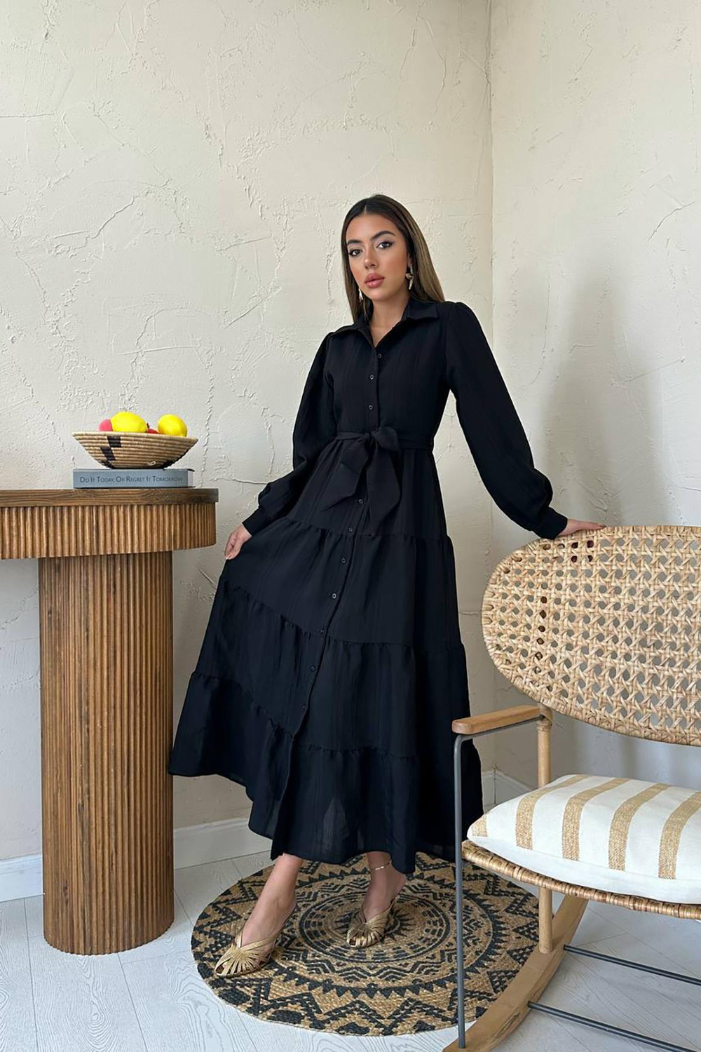 Wholesale Black Striped Dress with Matching Belt