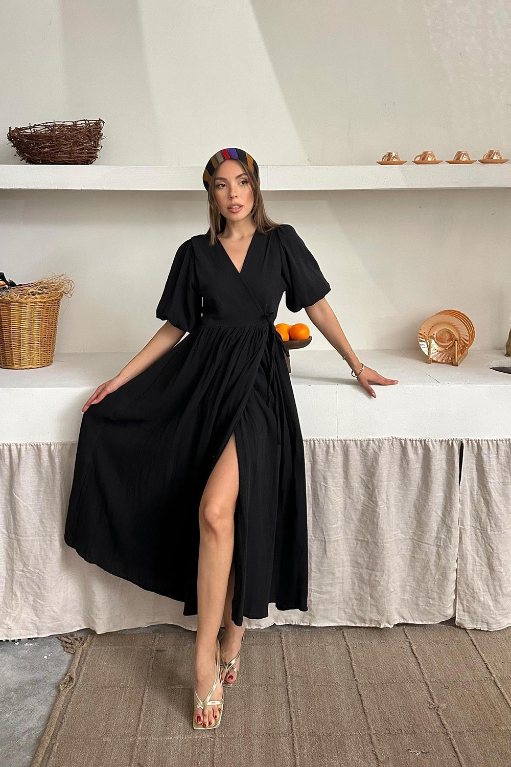 Wholesale Black Muslin Long Dress