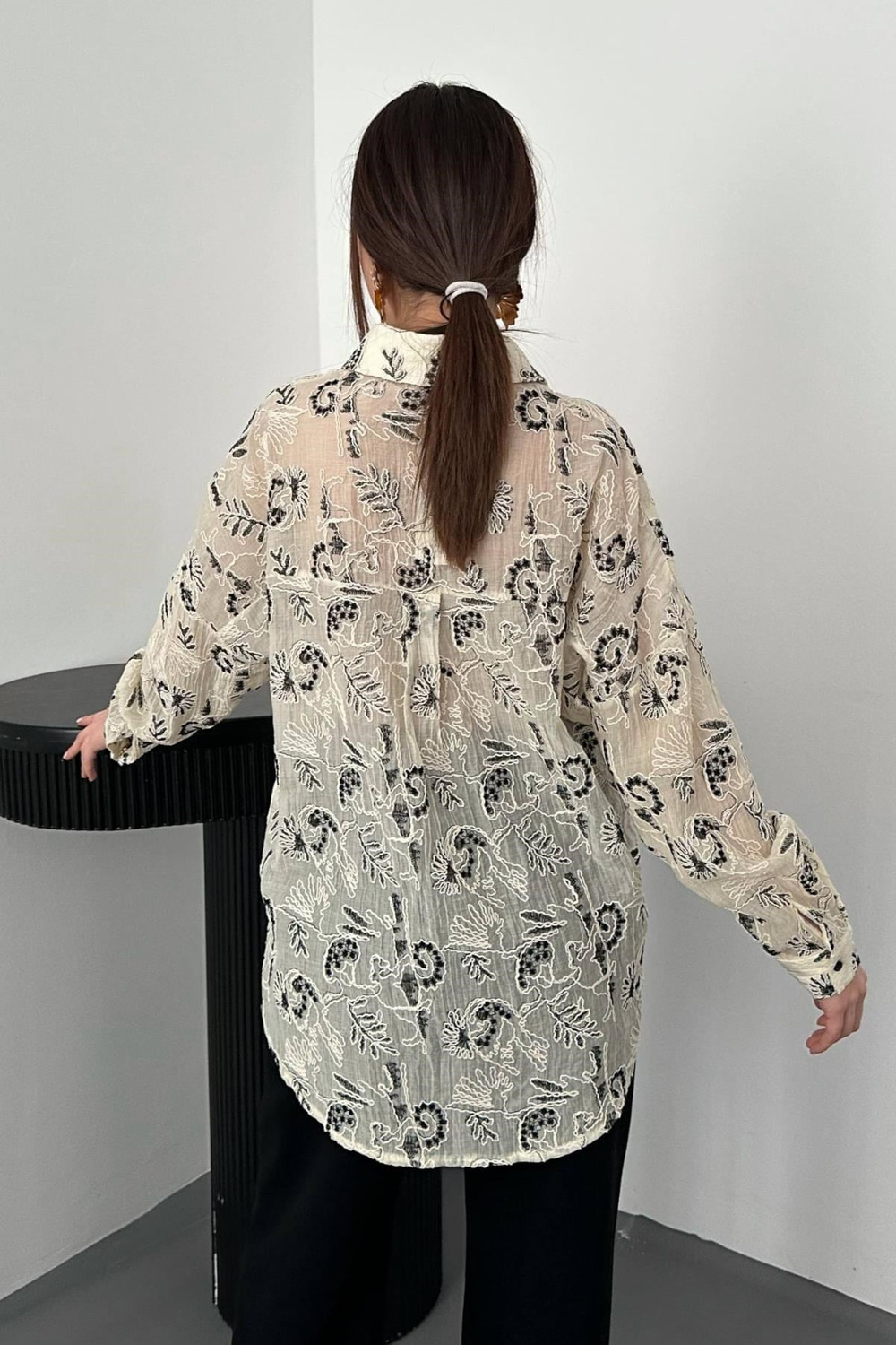 Wholesale Black Embroidered Oversize Shirt