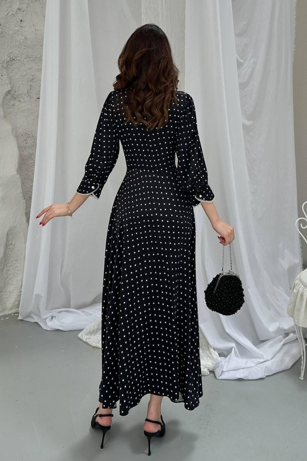 Wholesale Black Polka Dot Dress with Button Front