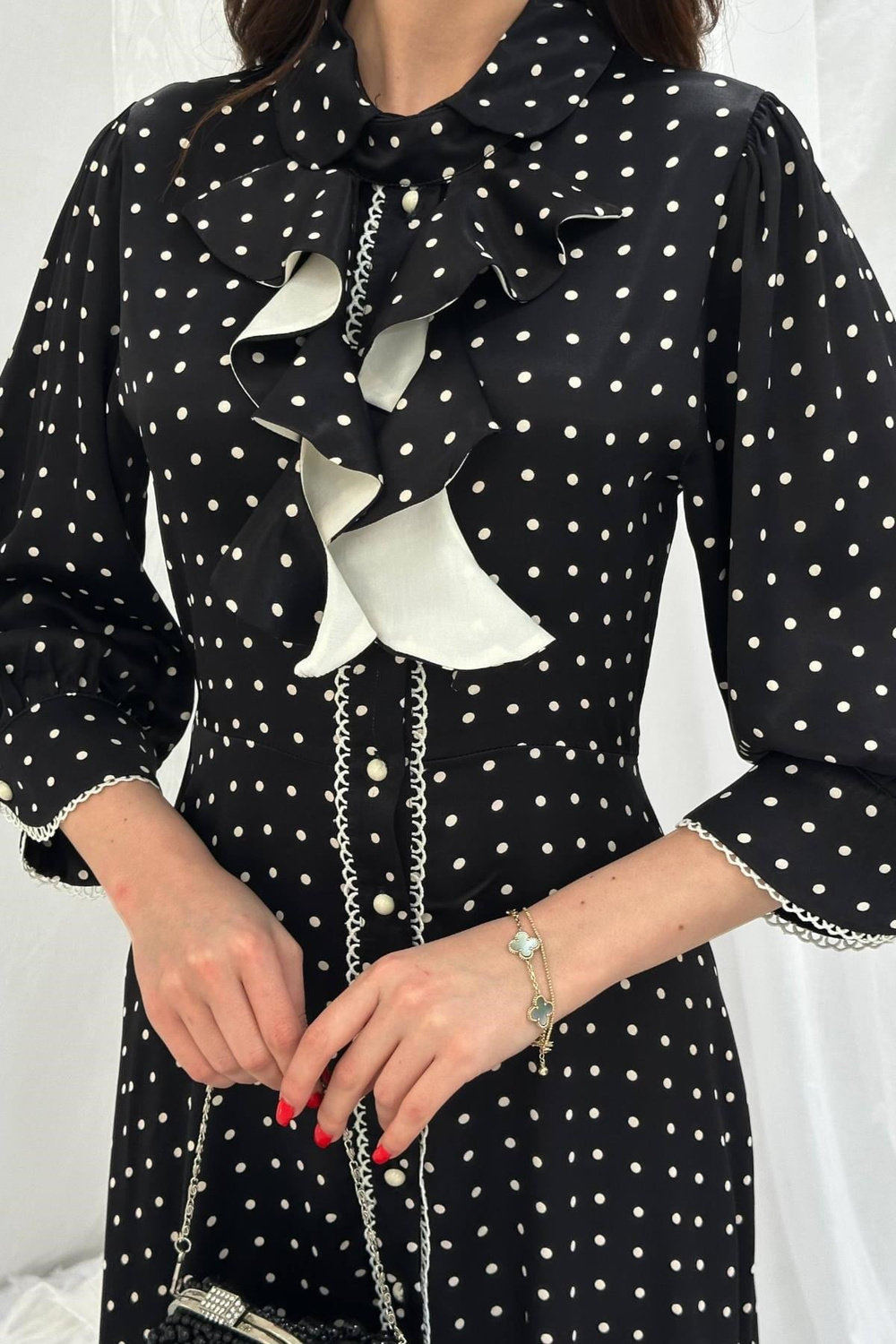 Wholesale Black Polka Dot Dress with Button Front