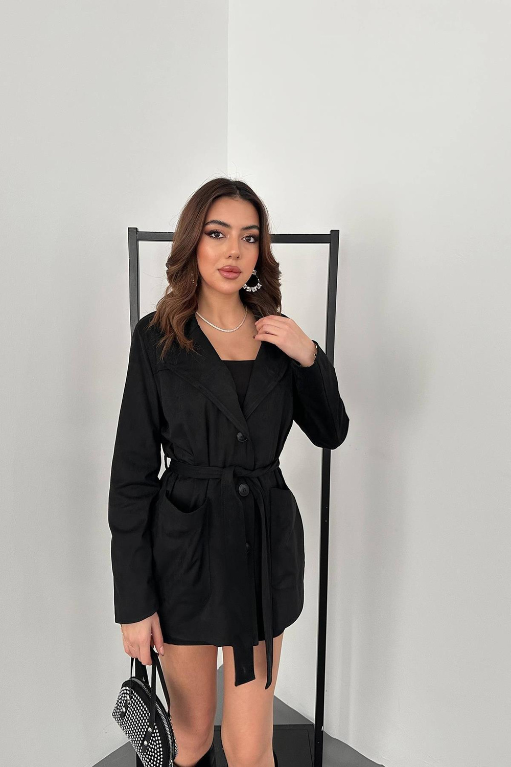 Wholesale Black Suede Jacket with Matching Belt