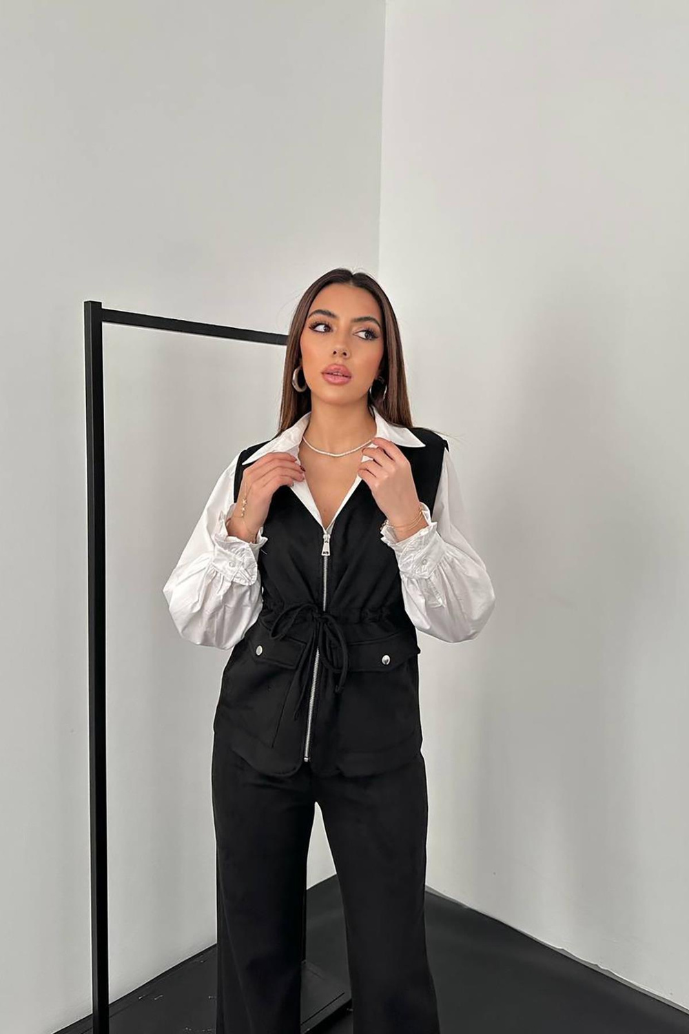 Wholesale Black Suede Vest and Trousers Set