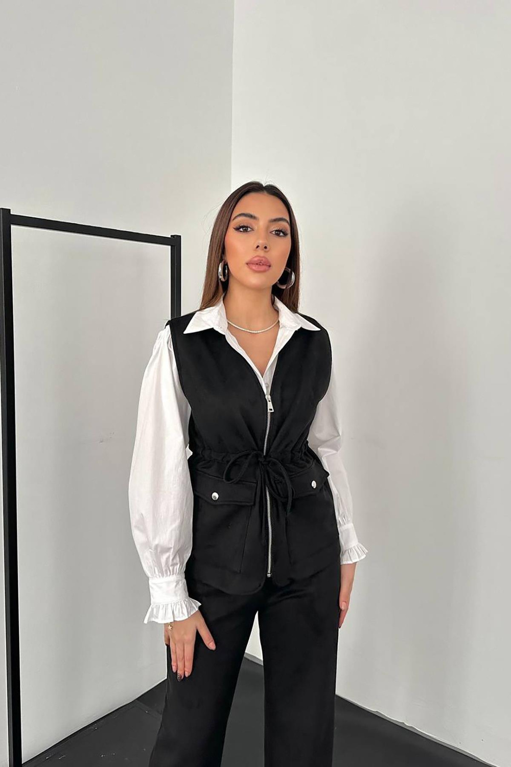 Wholesale Black Suede Vest and Trousers Set