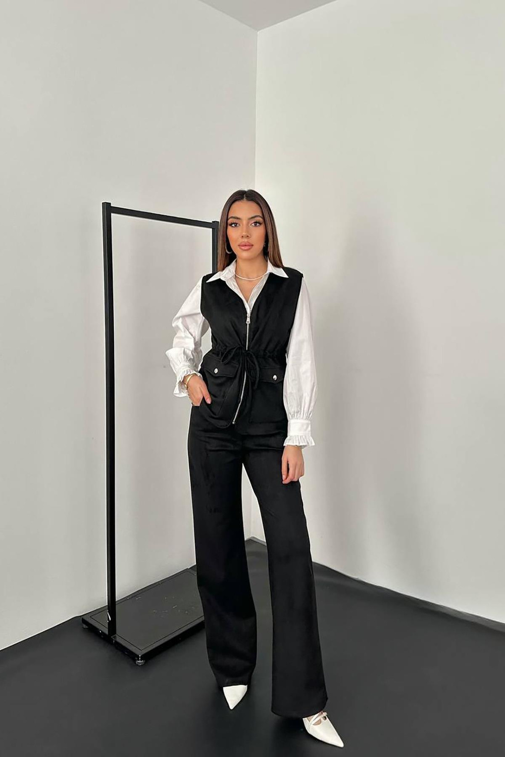 Wholesale Black Suede Vest and Trousers Set