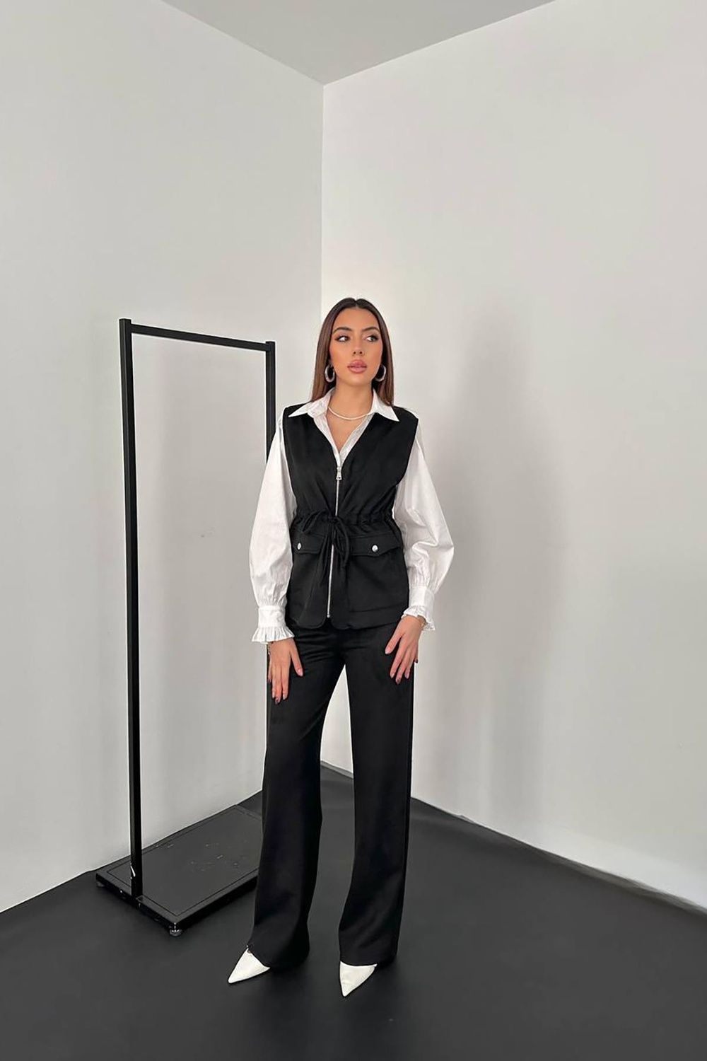 Wholesale Black Suede Vest and Trousers Set