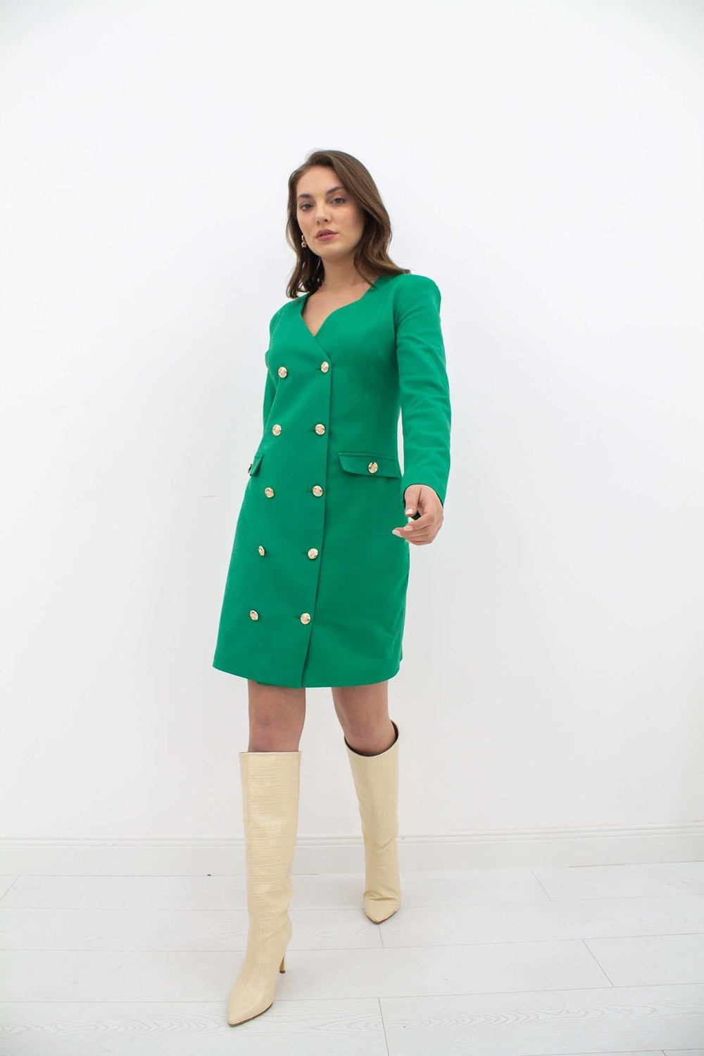 Wholesale Green Gold Buttoned Jacket Dress