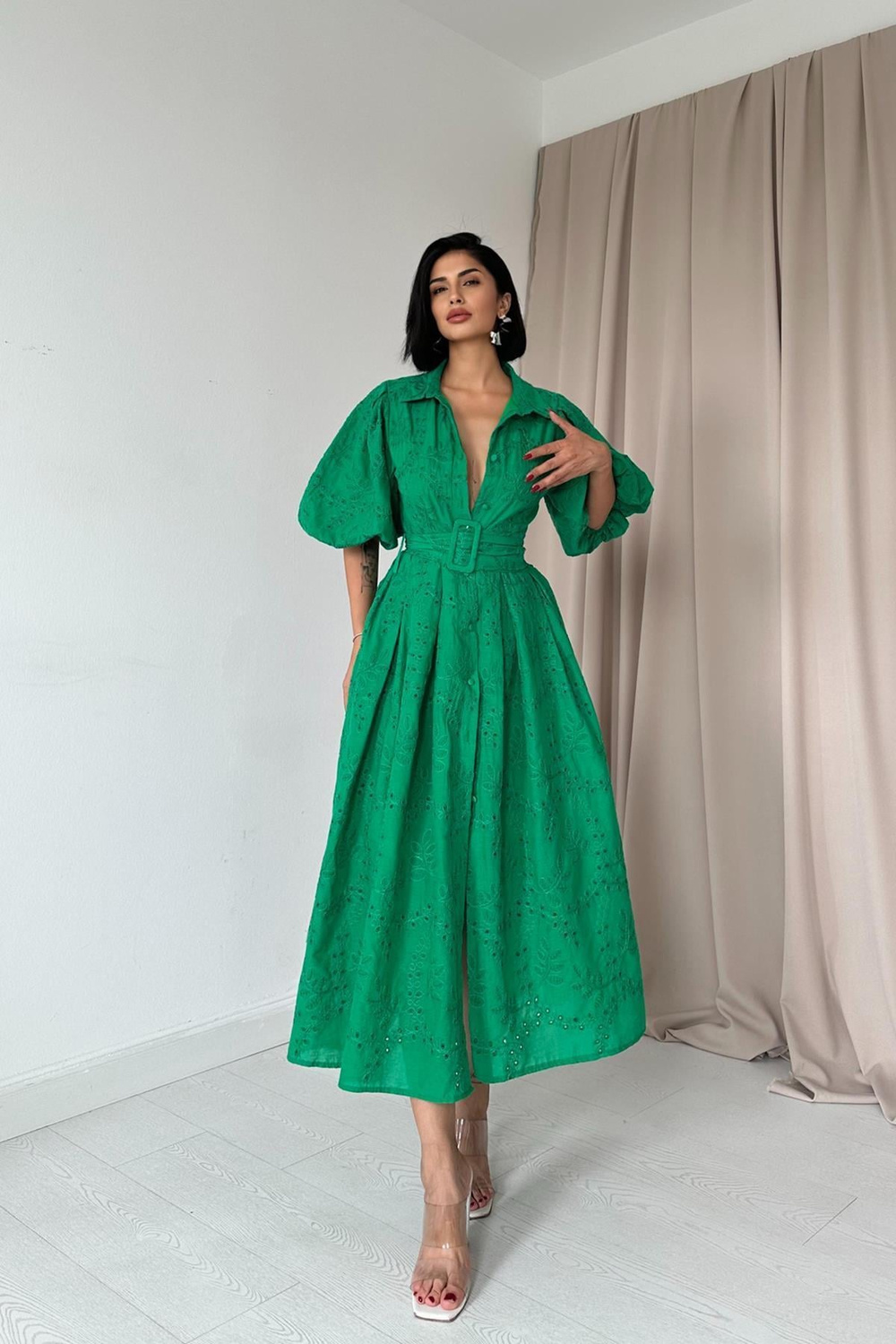 Wholesale Green Pleated Dress