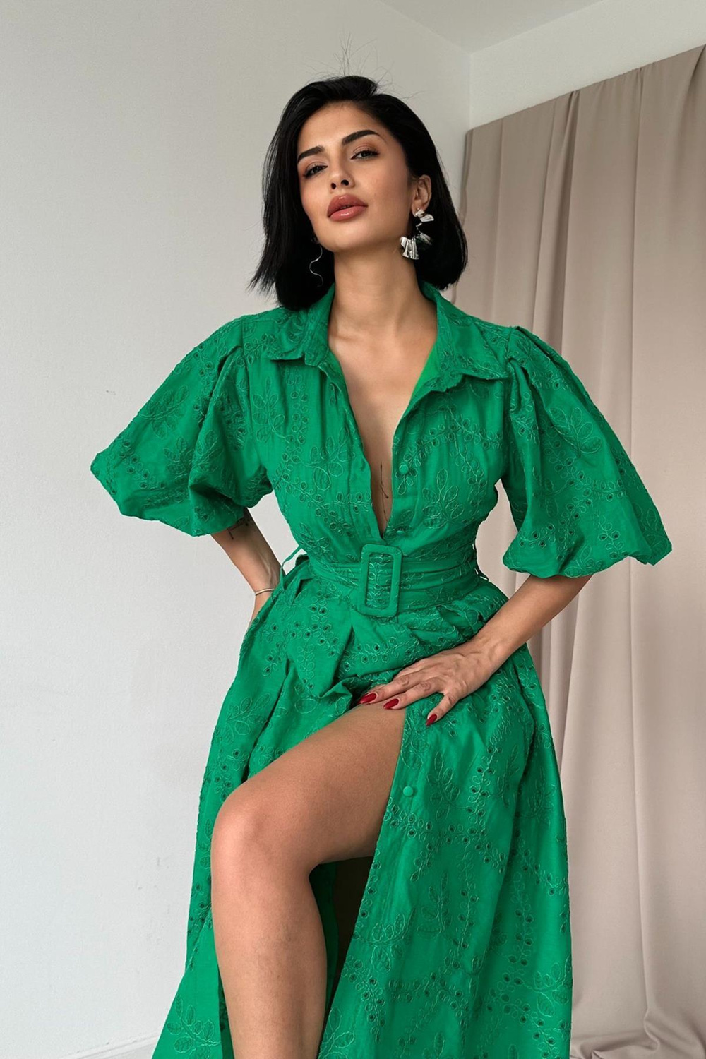 Wholesale Green Pleated Dress