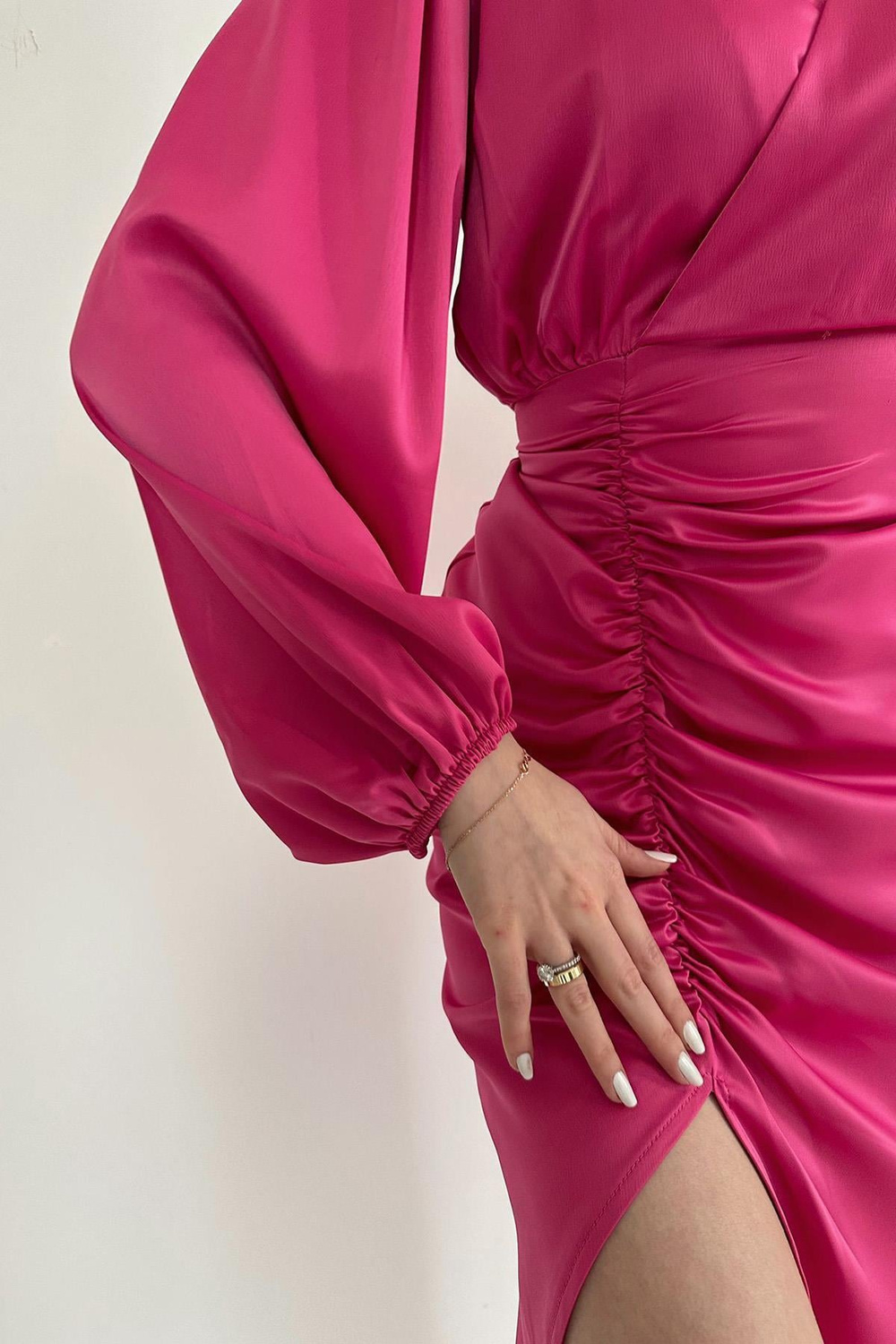 Wholesale Fuchsia V-Neck Satin Dress
