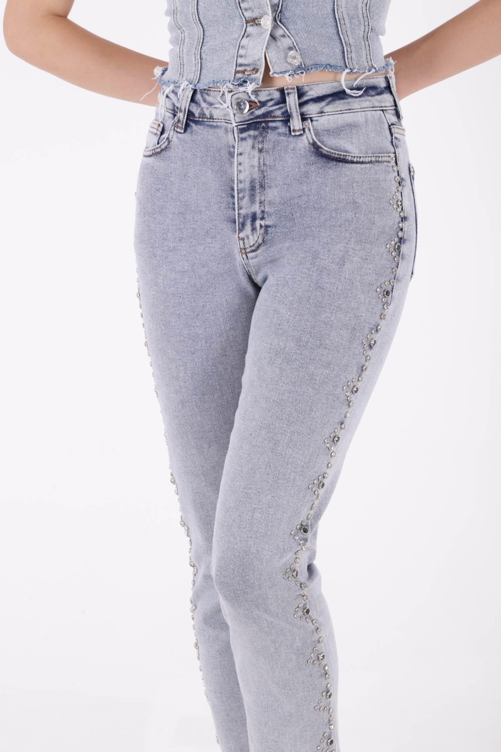 Yanları Droplı Kot Pantolon 7039-23-(26-31)
