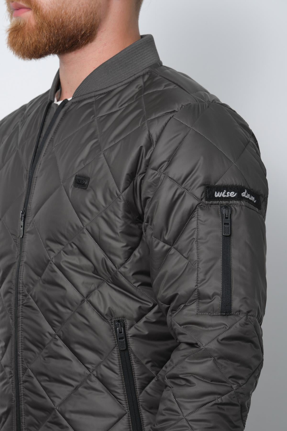 Wholesale Anthracite Diamond Pattern Sleeve Detail Pilot Jacket