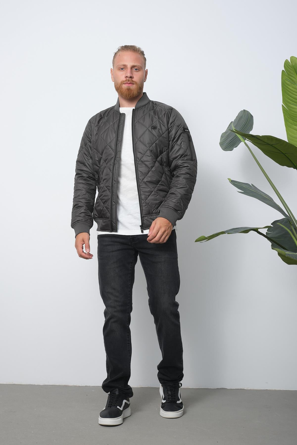 Wholesale Anthracite Diamond Pattern Sleeve Detail Pilot Jacket
