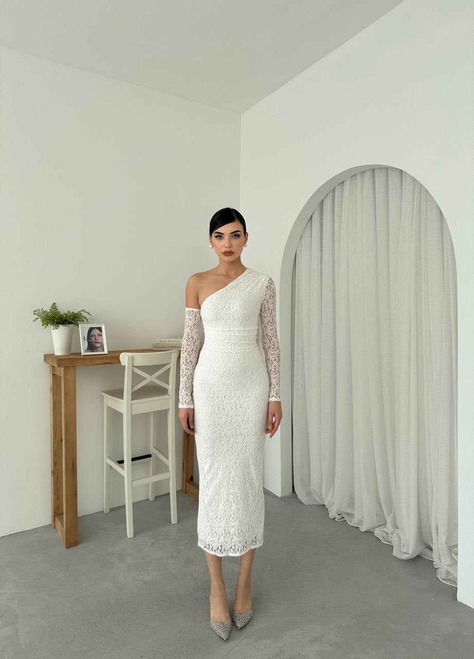 Bees One Shoulder Detailed Dress - White