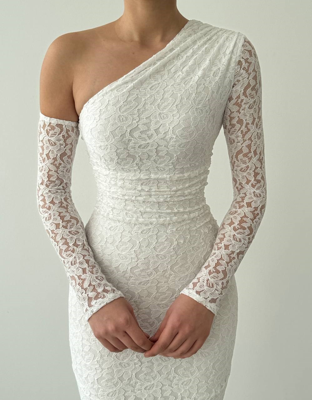 Bees One Shoulder Detailed Dress - White