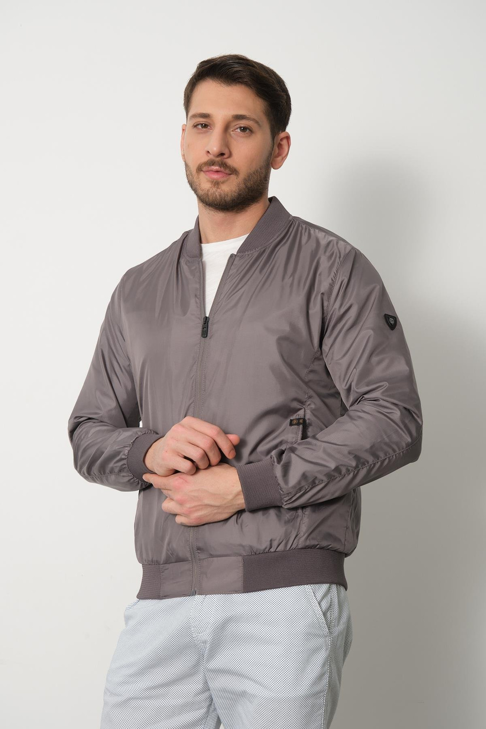 Wholesale Khaki Pilot Collar Jersey Lined Spring Jacket