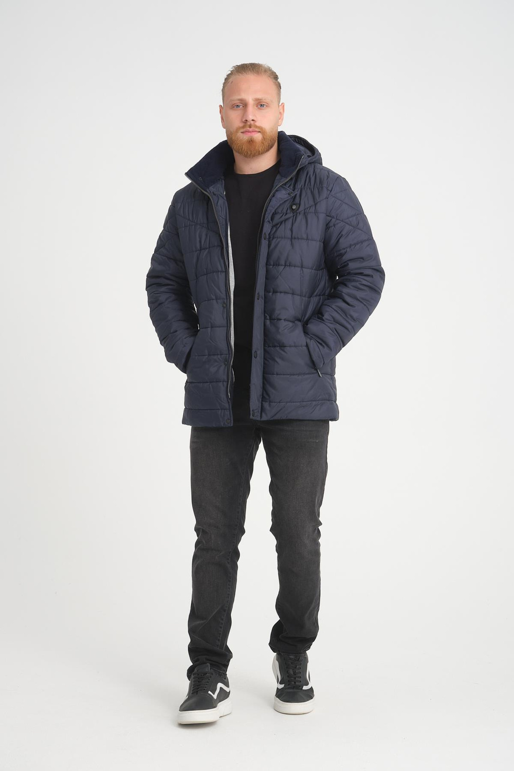 Wholesale Navy Detachable Polar Hood Jersey Lined Jacket