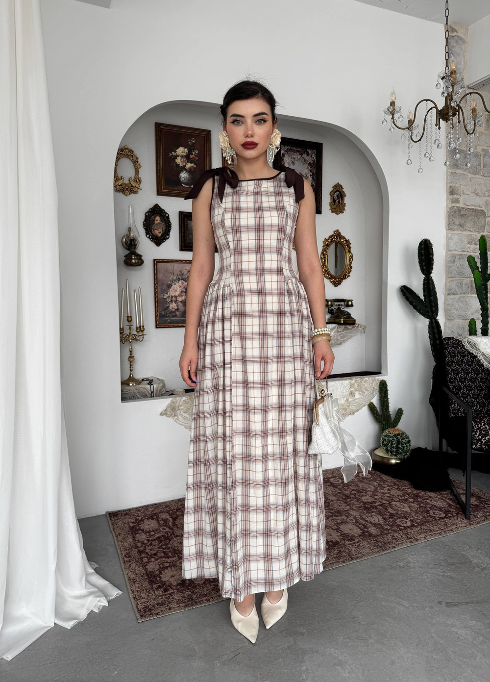 Mumu Dress with Bow Detail - Ecru