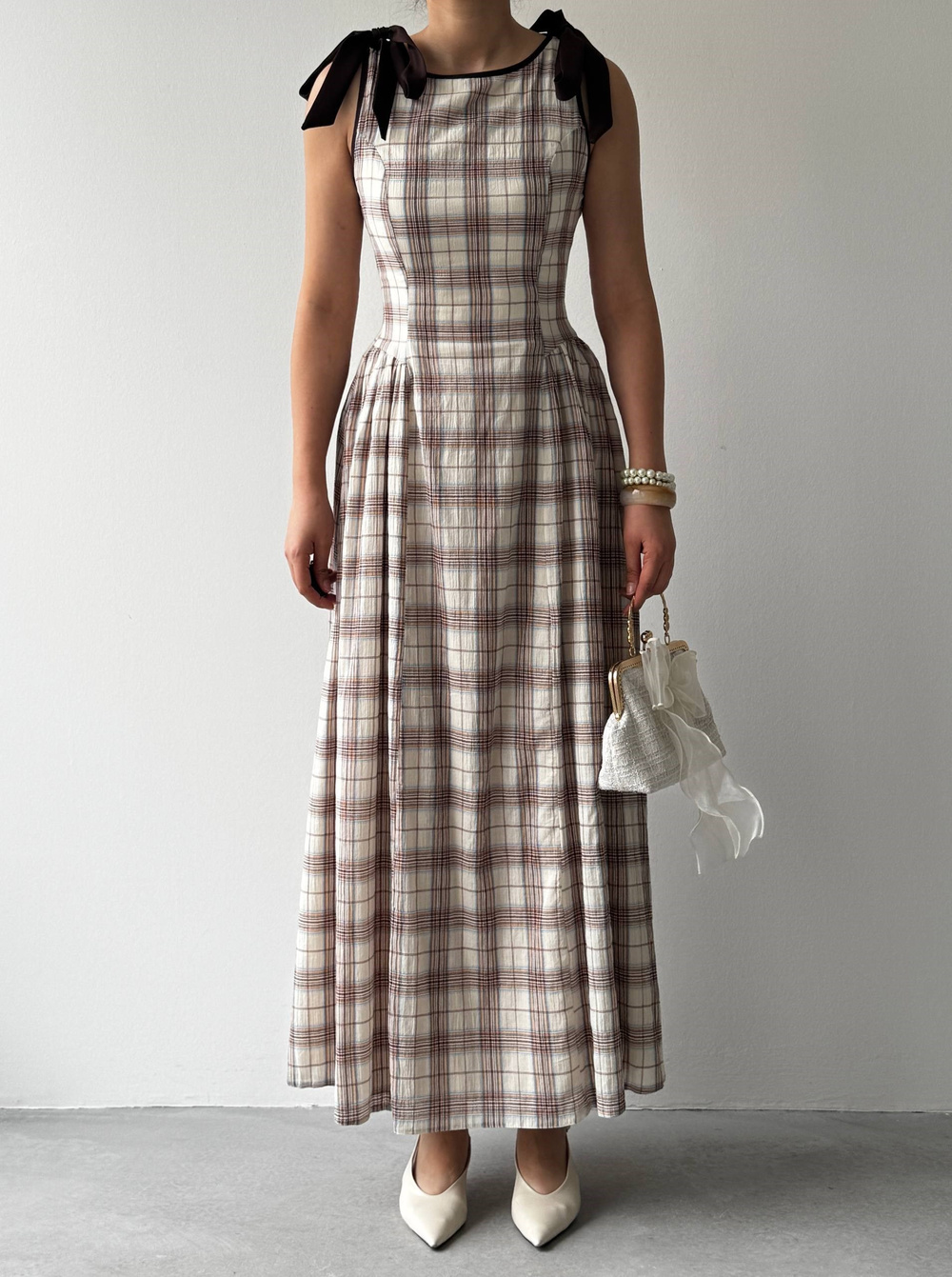Mumu Dress with Bow Detail - Ecru