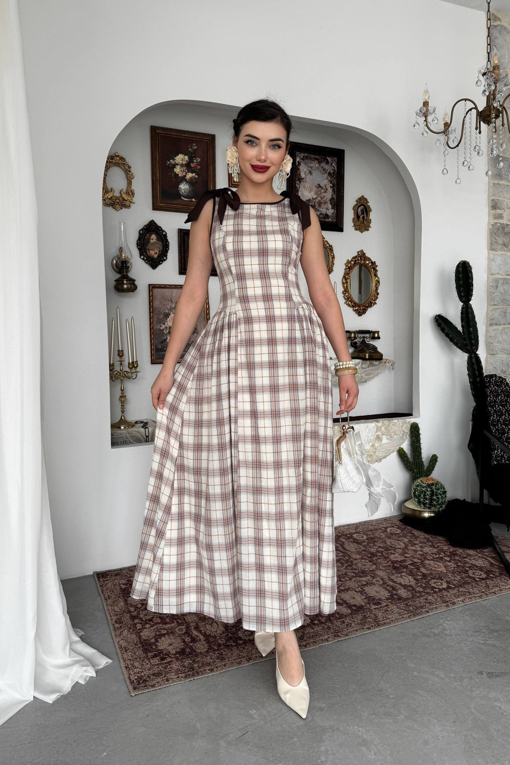 Mumu Dress with Bow Detail - Ecru