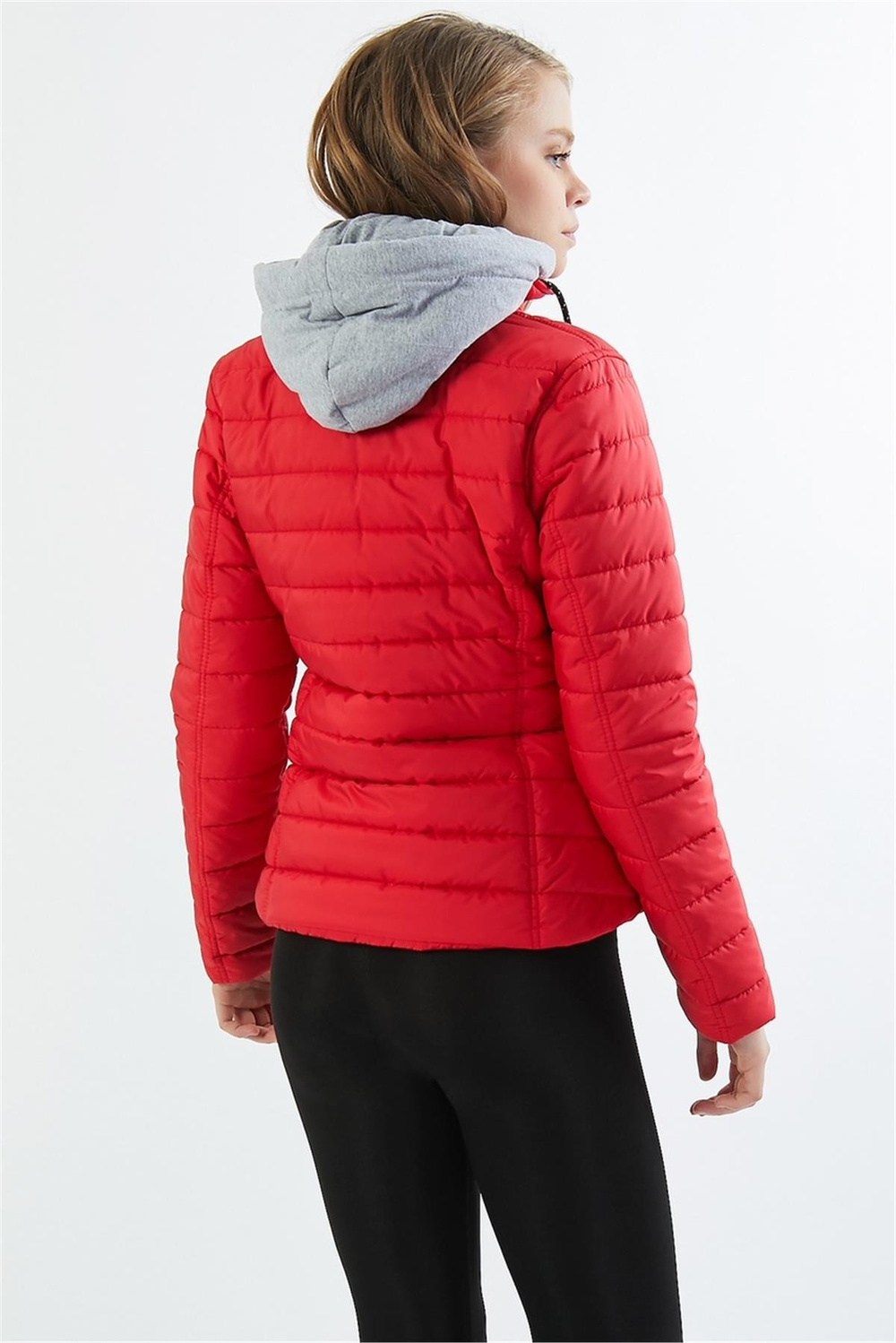 Wholesale Orange Jersey Lined Detachable Hood Puffer Vest