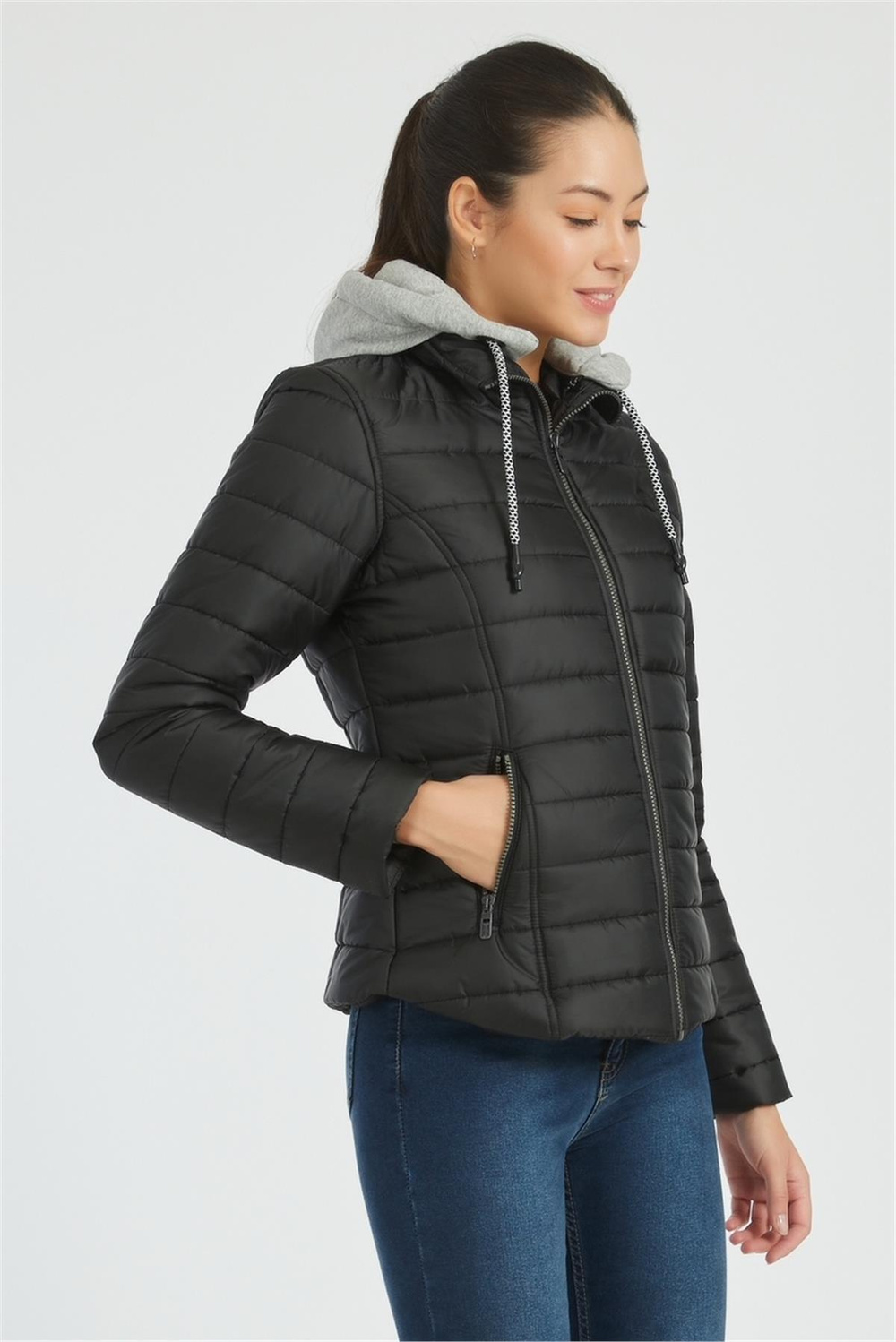 Siyah Penye Astarlı Çıkarılabilir Kapüşonlu Şişme Yelek 3584S