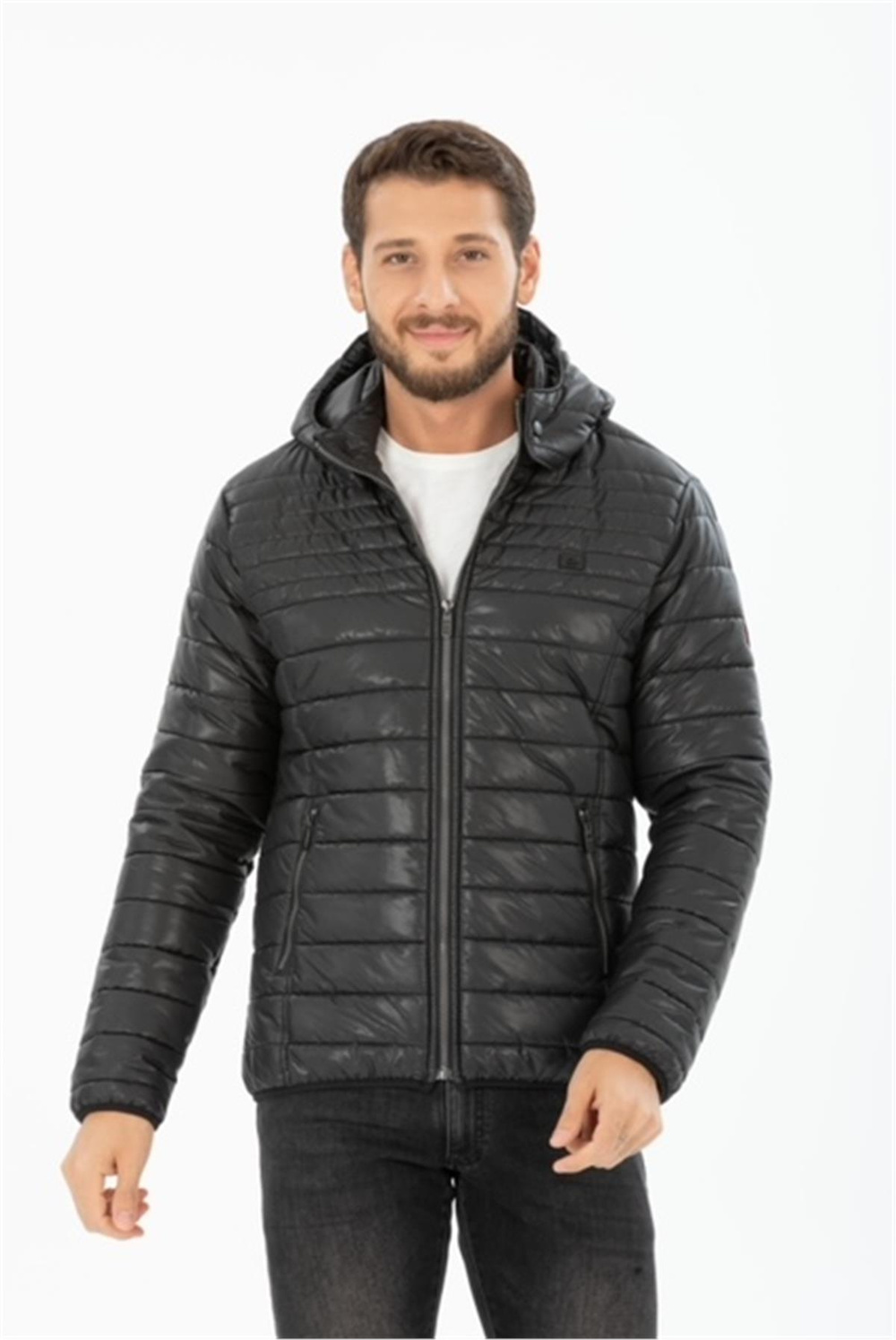 Wholesale Black Burnt Fabric Detachable Hood Jacket