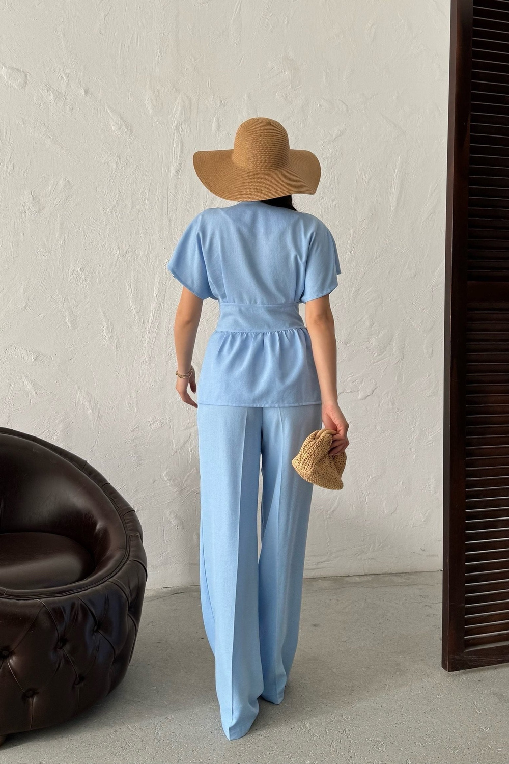 Wholesale Baby Blue Linen Two-Piece Suit