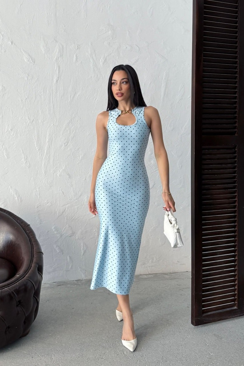Wholesale Baby Blue Polka Dot Bodycon Dress