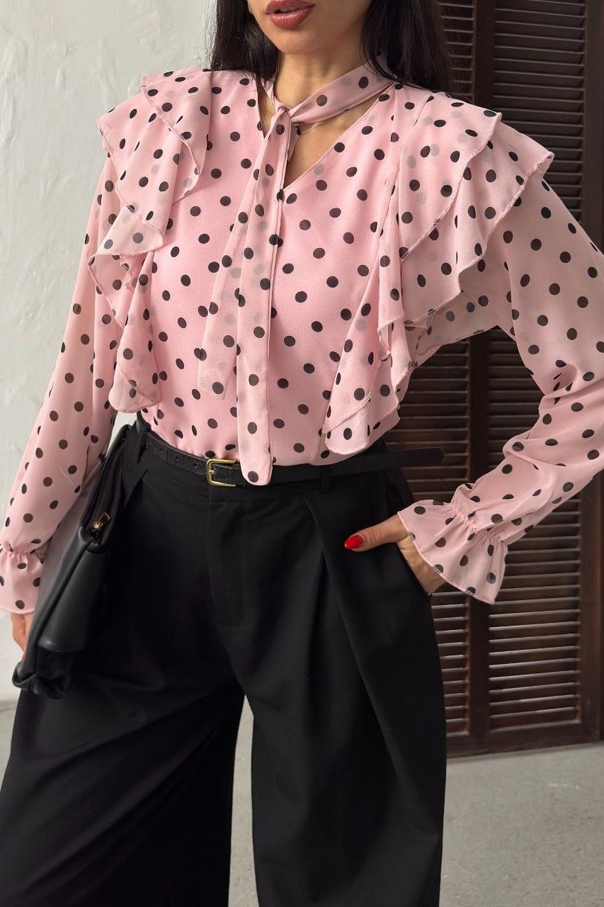 Wholesale Baby Pink Polka Dot Chiffon Blouse
