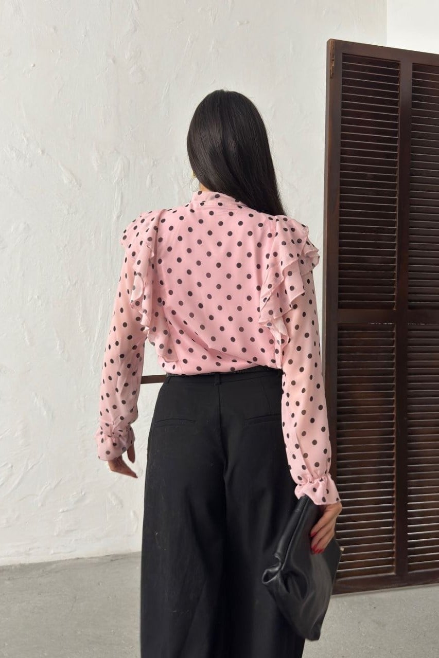 Wholesale Baby Pink Polka Dot Chiffon Blouse