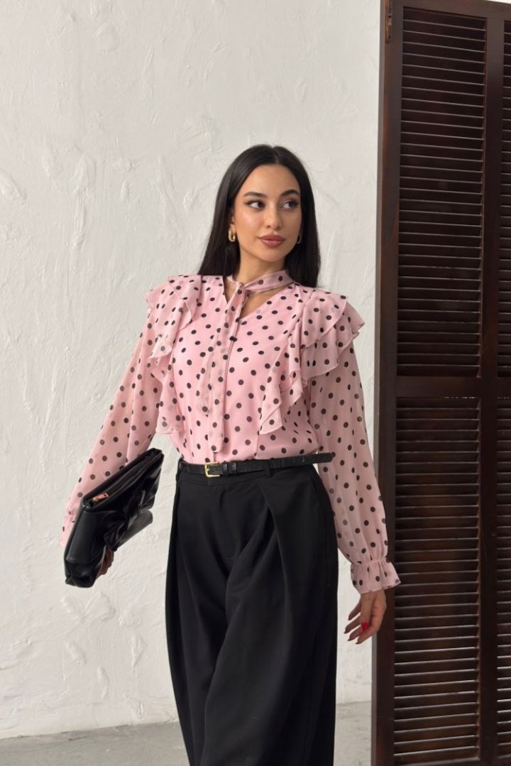 Wholesale Baby Pink Polka Dot Chiffon Blouse