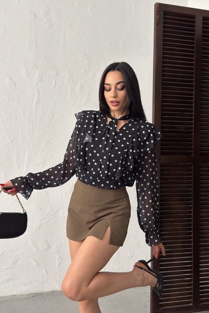 Wholesale Black Polka Dot Chiffon Blouse