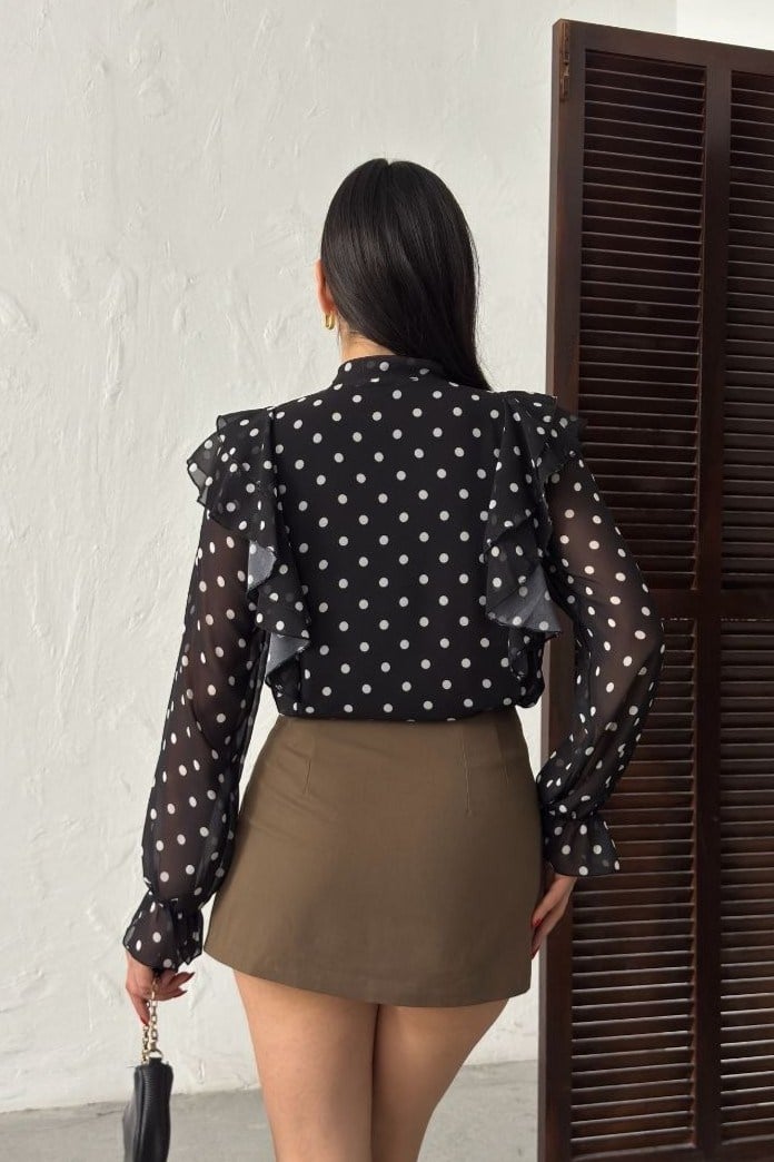 Wholesale Black Polka Dot Chiffon Blouse