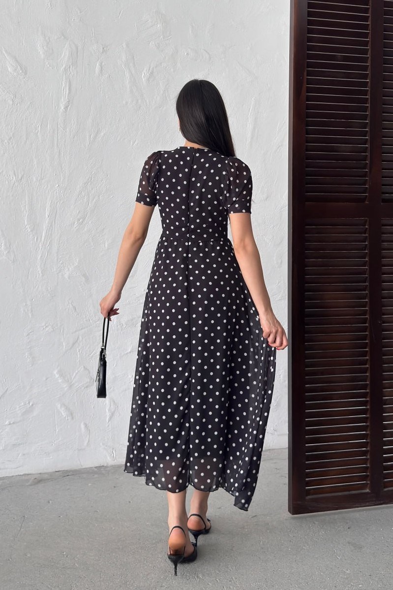 Wholesale Black Polka Dot Chiffon Dress