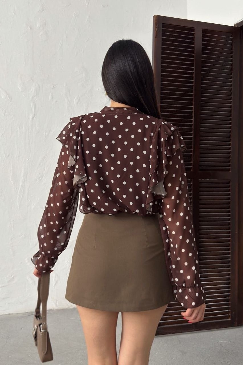 Wholesale Brown Polka Dot Chiffon Blouse