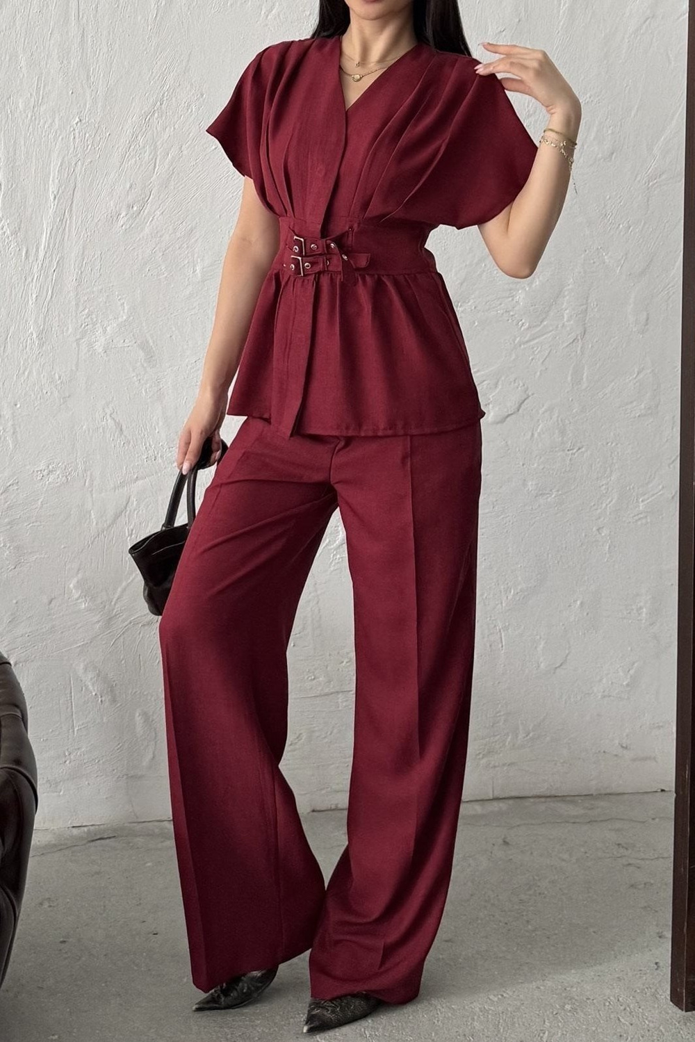Wholesale Burgundy Linen Two-Piece Suit