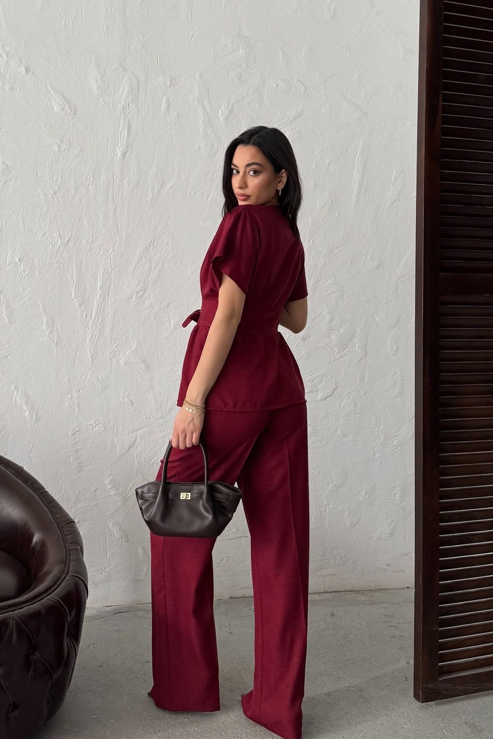 Wholesale Burgundy Linen Two-Piece Suit