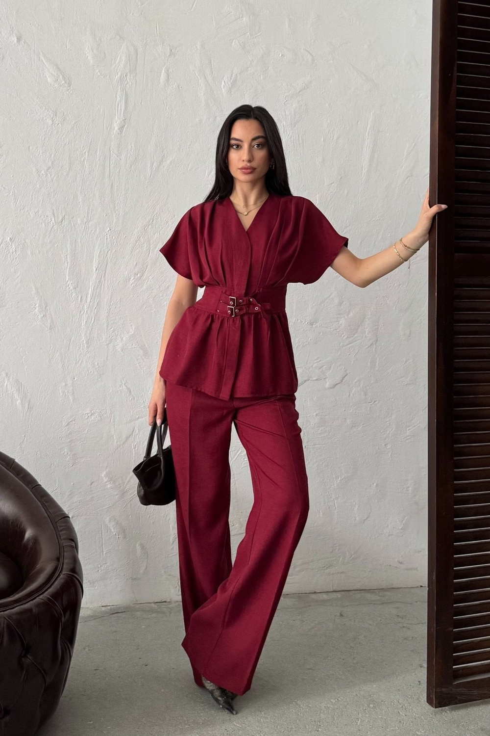 Wholesale Burgundy Linen Two-Piece Suit