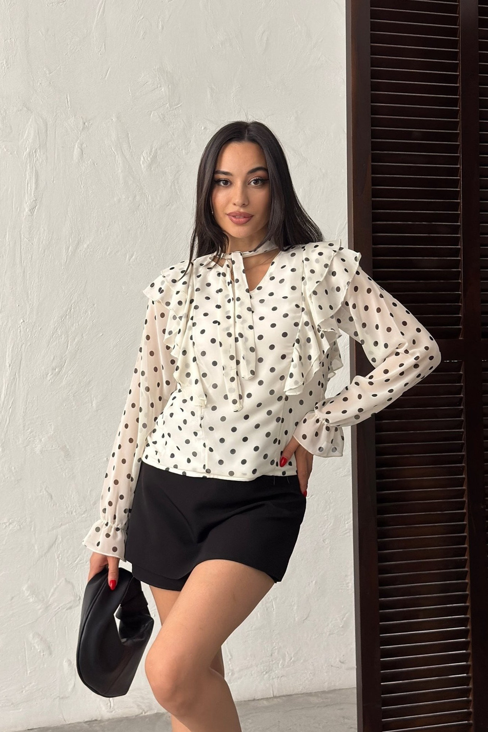 Wholesale Ecru Polka Dot Chiffon Blouse