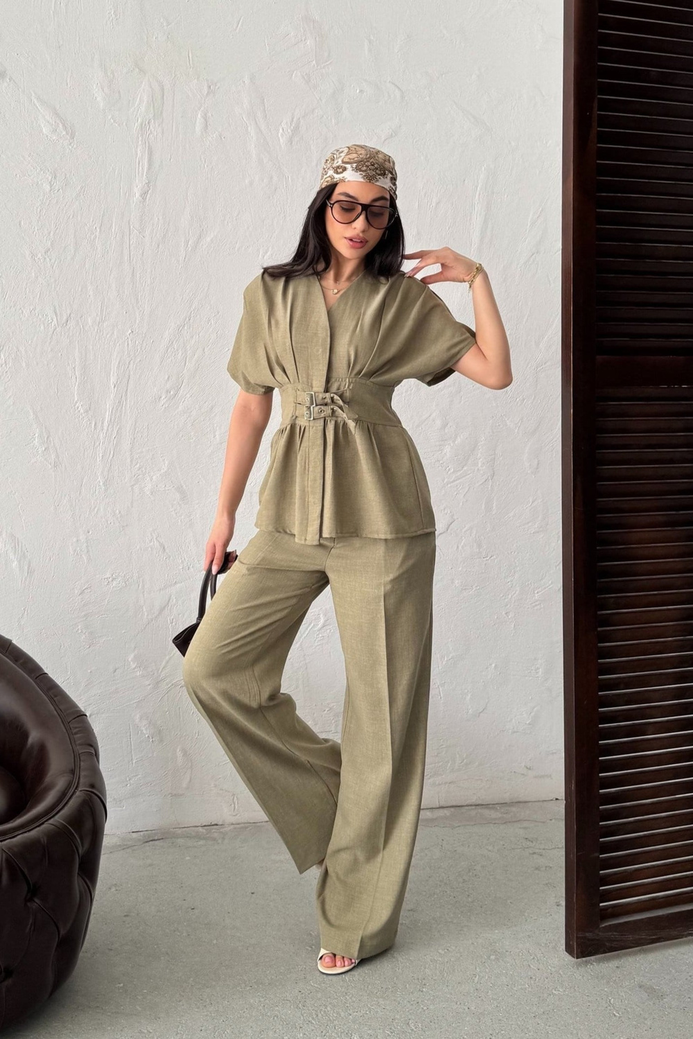 Wholesale Khaki Linen Two-Piece Suit