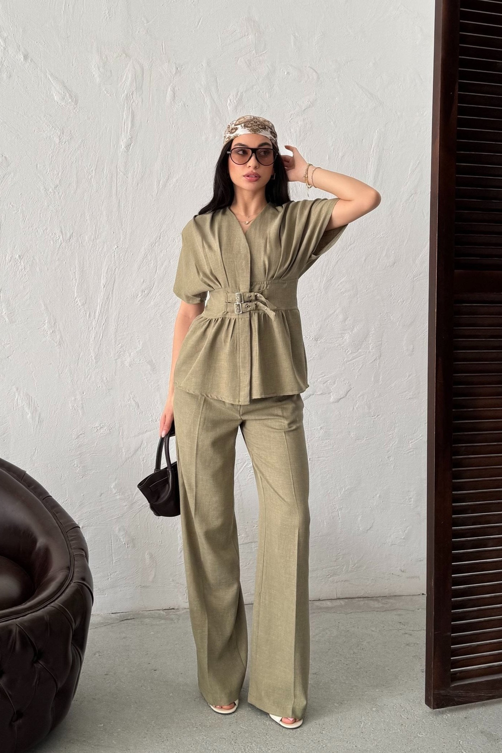Wholesale Khaki Linen Two-Piece Suit