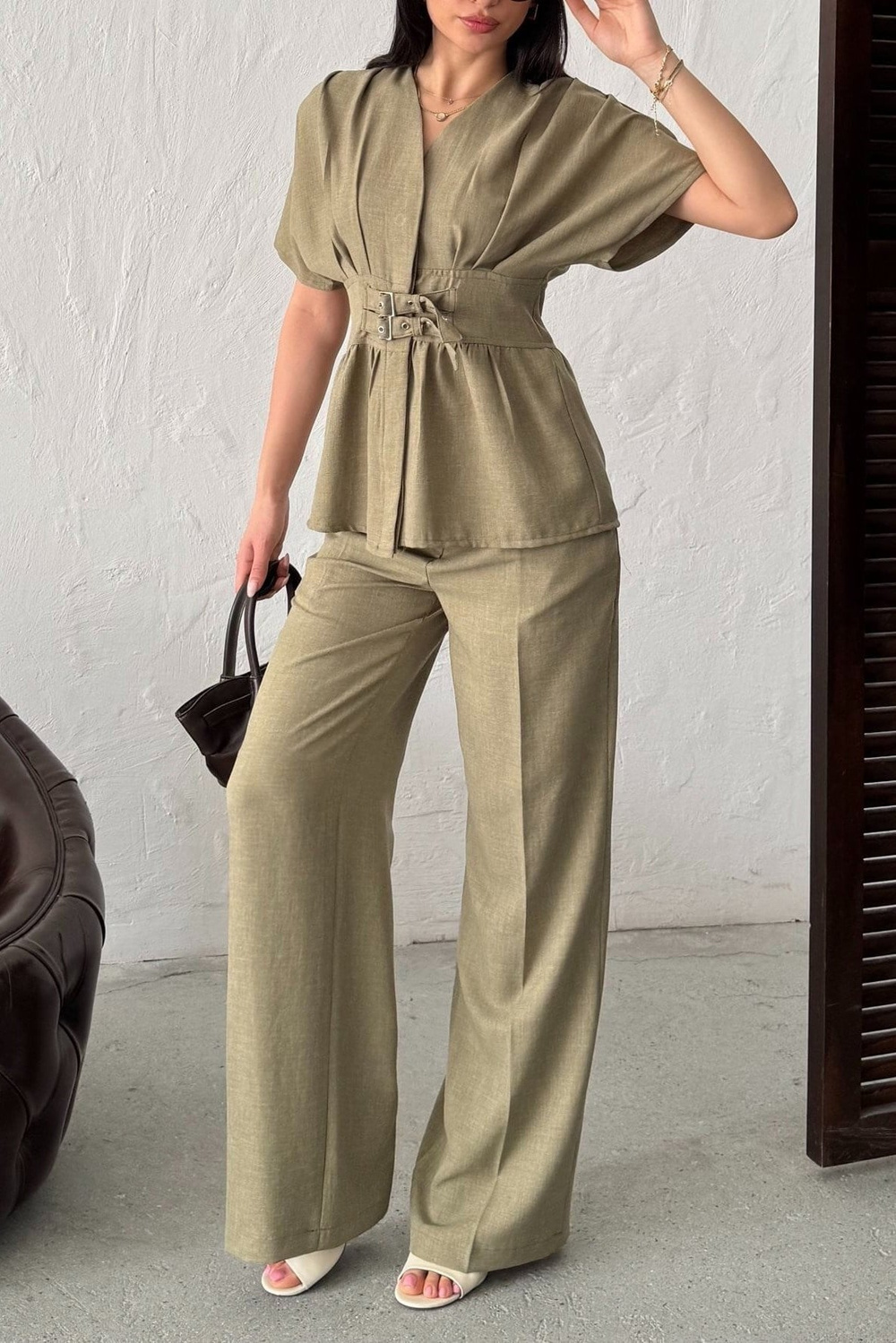 Wholesale Khaki Linen Two-Piece Suit